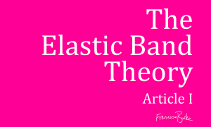 pink and white advert for The Elastic Band Theory story by Francesca Burke
