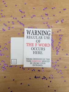 Feminism Warning Print purple sequin background