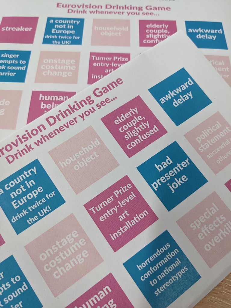 printout of Eurovision drinking game